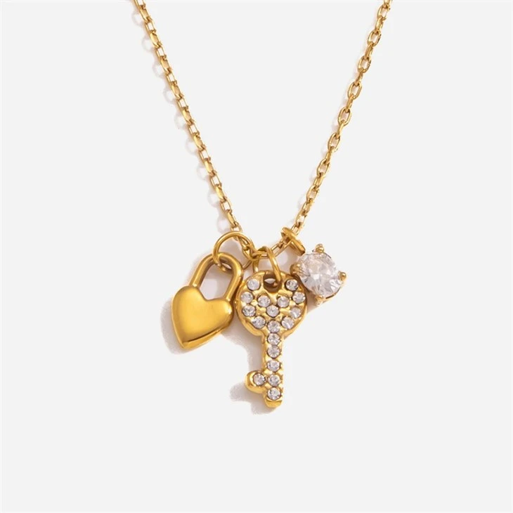 CZ Heart Lock And Key Charm Necklace price