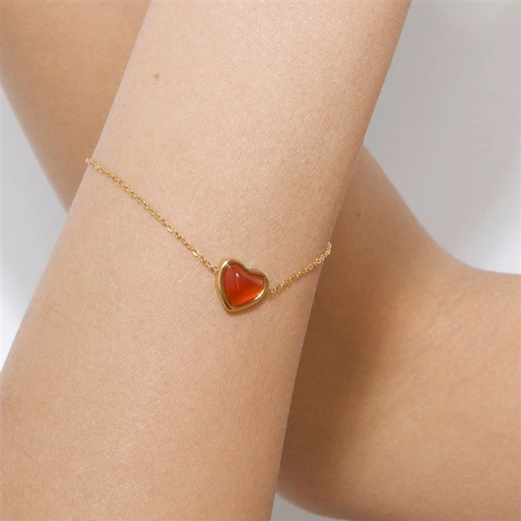 Red Onyx Heart Chain Bracelet